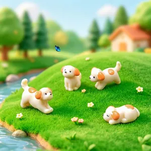 Set of four cute miniature puppy figurines for fairy garden and DIY landscape decoration