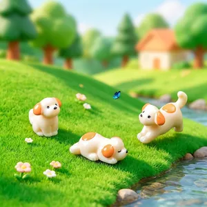 Set of 3 cute miniature resin dog figurines for fairy garden and DIY landscape decor