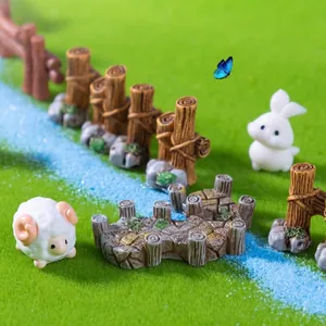 Miniature garden landscape accessories with resin bridge, fence and animal figurines