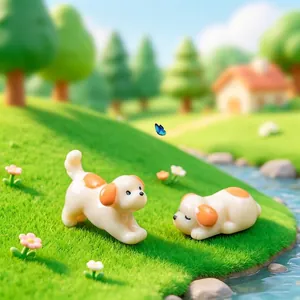 Two cute miniature puppy dog figurines for DIY micro landscape garden decor ornaments