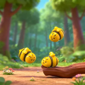 Set of 3 cute miniature bee figurines for garden landscaping and DIY fairy garden decor.