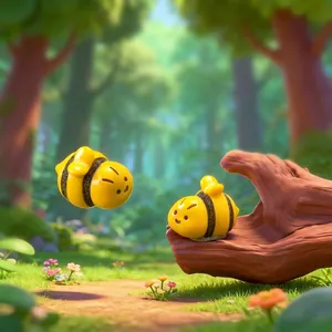 Two cute yellow bee figurines for micro landscape and DIY garden decoration