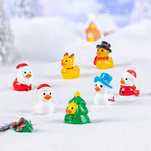 Miniatur Weihnachten Gelbe Ente Figuren Harz Kleine Ornamente Für Mikro-Landschaft DIY Schneeszenerie Weihnachtsmann Rentier Schneemann