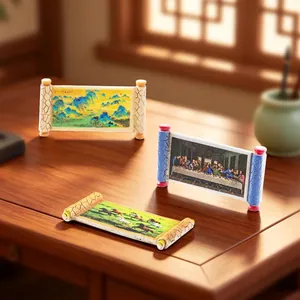 Miniature Famous Painting Scroll Resin Ornaments For Dollhouse DIY Micro Landscape Desktop Decoration Creative Mini Scroll