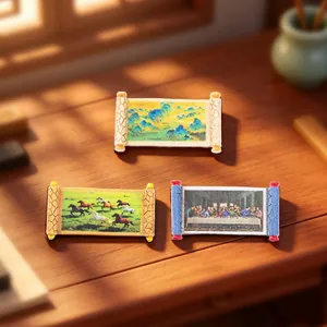 Miniature resin scrolls with famous paintings for DIY dollhouse and desktop decor