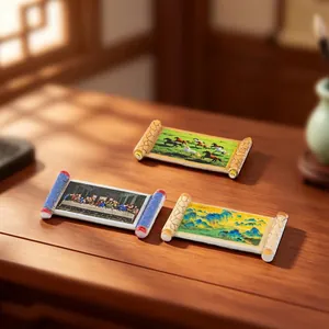Set of three miniature resin scroll paintings for creative dollhouse DIY room decor