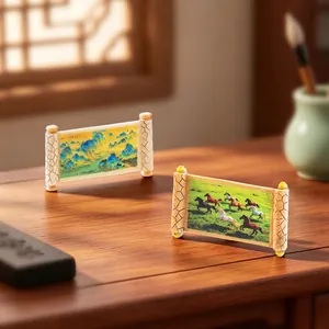 Miniature resin scrolls with Chinese landscape and horse paintings for dollhouse