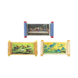 Miniature resin scrolls with famous paintings for creative dollhouse and desktop decor