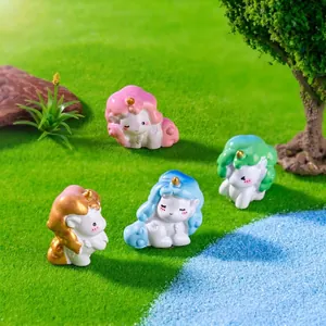 Set of 4 cute miniature rainbow unicorn figurines for micro landscape DIY decoration