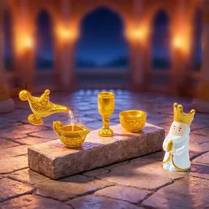 Miniature Golden Tableware Dollhouse Decoration Tiny Resin Magic Lamp Goblet Bowl Jug Micro Landscape DIY Desktop Ornament