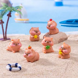 Lot de 6 figurines de capybara en résine pour décor de plage micro-paysage