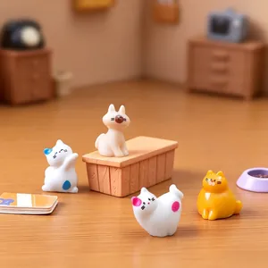 Mini Cute Resin Cat Figurines Micro Landscape Decor Miniature Kitten Statues For Dollhouse DIY Fairy Garden Desktop Ornament