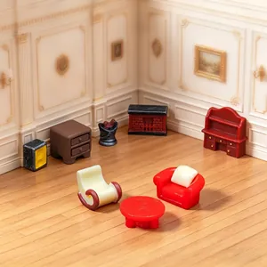 Set of miniature modern indoor furniture for dollhouse DIY micro landscape decor.