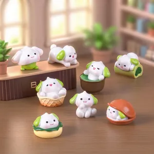 Figurine Miniature de Chiot Chien Donut au Matcha Mignon pour Micro Paysage Maison de Poupée DIY Artisanat en Résine Décorations