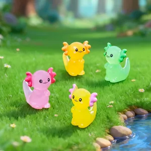 Miniature glow-in-the-dark resin axolotl figurines for fairy gardens and DIY moss landscapes