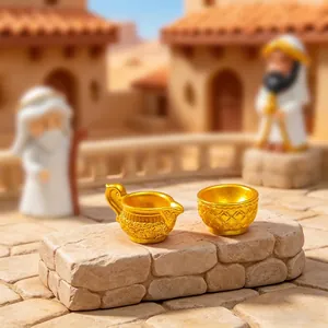 Miniature resin golden tableware set pitcher and bowl for dollhouse decor accessories