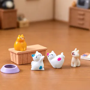 Set of 4 cute miniature cat figurines for DIY dollhouse and desktop decoration