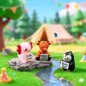Cute miniature animal figurines with inspirational signs for micro-landscape DIY decor