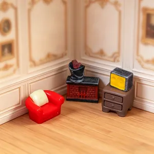 Miniature modern sofa and fireplace furniture set for DIY dollhouse decoration