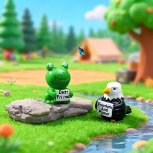 Cute frog and eagle figurines holding signs for micro landscape garden DIY decor
