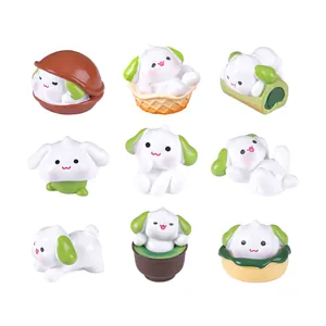 Lot de neuf figurines de chiots sur le thème du matcha pour micro-paysages et maisons