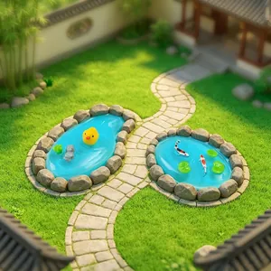 Décorations de bassin miniature avec carpes koï et canard jaune pour paysage de jardin