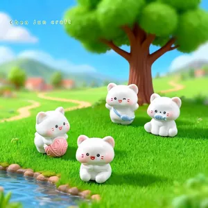 Schattige Hars Kat Miniatuur Beeldje Vis Eten Patroon Micro Landschap Ornament Voor Fairy Garden DIY Ambachten Bureau Decoratie