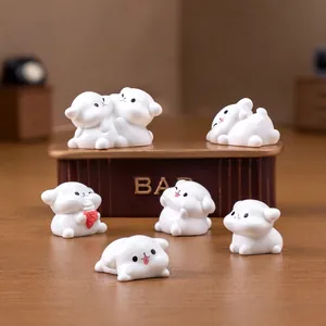 Lot de 6 figurines de chiots blancs mignons pour décoration de paysage de maison de poupée