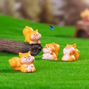 Set of 4 cute chubby squirrel mini figurines for garden landscape DIY fairy decor