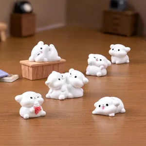 Lot de figurines de chiots blancs mignons pour décoration de maison de poupée DIY