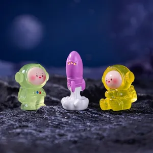 Miniature astronaut and rocket figurines set for creative space theme DIY micro landscape