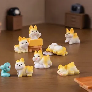 Cute Chubby Corgi Figurine Resin Miniature Dollhouse DIY Micro Landscape Ornament Blind Box Accessories Desk Decoration Gift