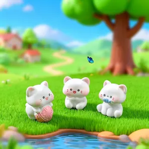 Set van drie schattige miniatuur kitten beeldjes voor DIY tuin landschap decoratie