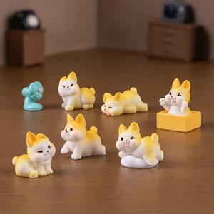 Miniature cute fat Corgi figurines set for DIY dollhouse and micro landscape decor