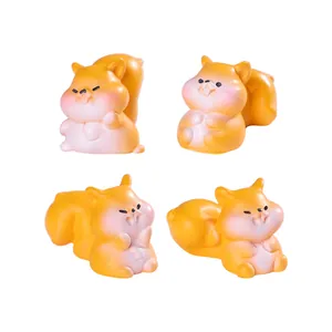 Set of 4 cute chubby squirrel figurines for miniature landscape and garden DIY decor