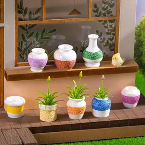 Miniatur Harz Vase Set Bunte Strukturierte Topf Miniatur Landschaft Puppenhaus DIY Dekoration Zubehör Kleine Schreibtisch Ornamente