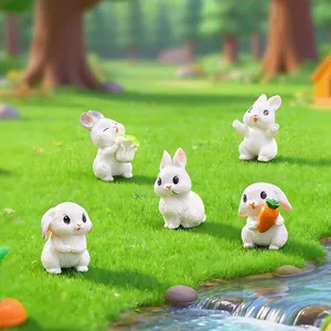 Set de figuritas de conejos miniatura con zanahoria y col para decoración de paisajes