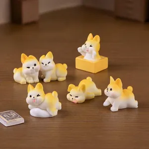 Set of six cute fat Corgi dog figurines for micro landscape and DIY crafts