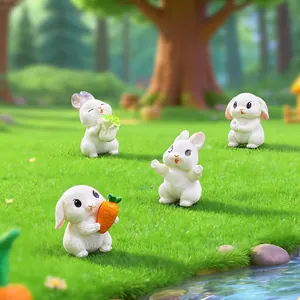 Set de 4 figuras de conejo blanco para decoración de micro paisajes DIY de jardín