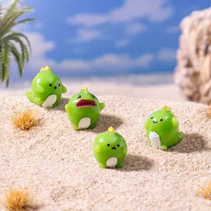 Cute set of four green dinosaur figurines for DIY micro-landscape and desk decoration