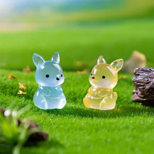 Pair of mini luminous kangaroo figurines for garden micro-landscape DIY decoration.