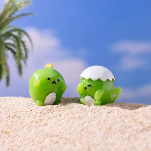 Pair of cute green dinosaur figurines for DIY micro landscape and desk decoration