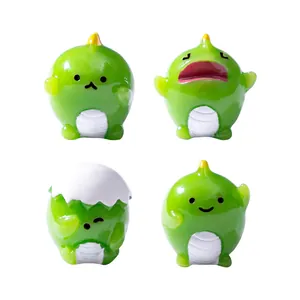 Four cute green dinosaur resin figurines in various poses for DIY desktop and car decor