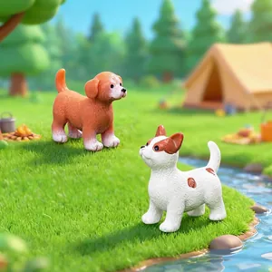 Due graziose statuine di cani per micro paesaggi fai-da-te e la decorazione d'auto