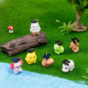 Cute micro landscape animal figurines with graduation caps for DIY decor