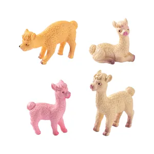 Set of four cute miniature alpaca figurines for micro landscape and garden decor