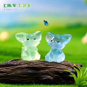 Pair of mini luminous fennec fox figurines for DIY micro landscape garden decor