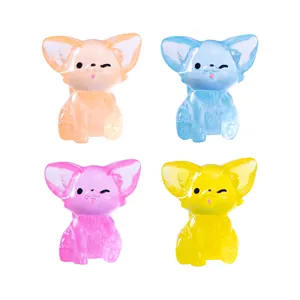 Set of four colorful luminous fennec fox miniature figurines for DIY micro-landscape decor