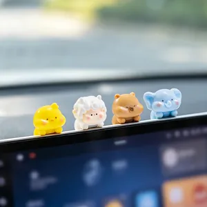 Cute mini animal figurines set including sheep and capybara for car dashboard decor