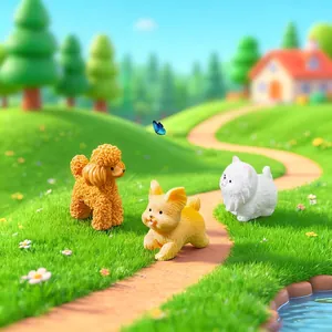 Set di tre figurine di cani carini in miniatura per decorazione di micro paesaggi